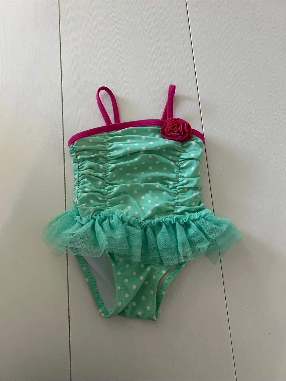 Circo Mint Green Polka Dot One-Piece Swimsuit with Pink Trim